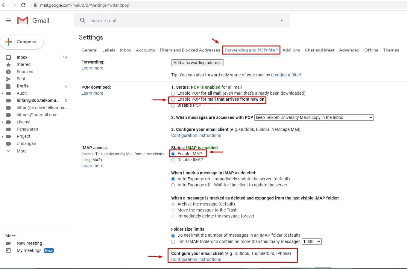 email GAFE setting pop imap