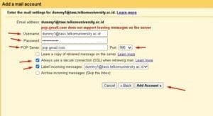 Email GAFE telkomuniversity masukkan semua data pop
