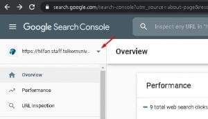 Google Search Console klik panah bawah