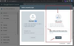 Google Search Console pilih URL prefix