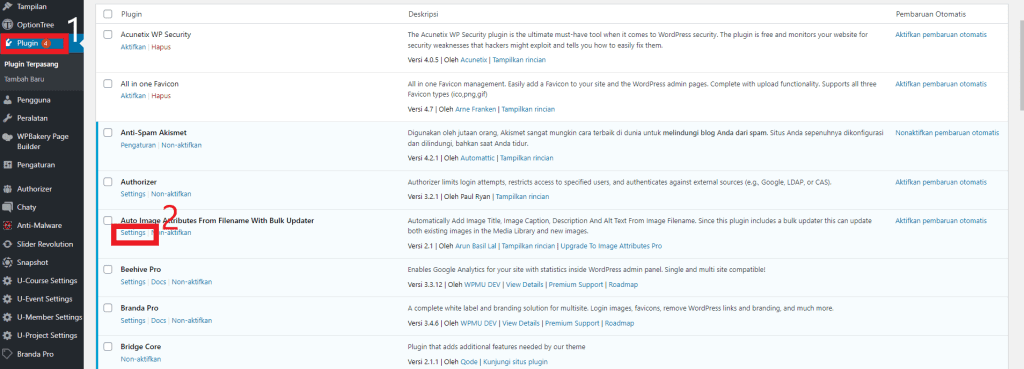 Menu Plugin dan Setting