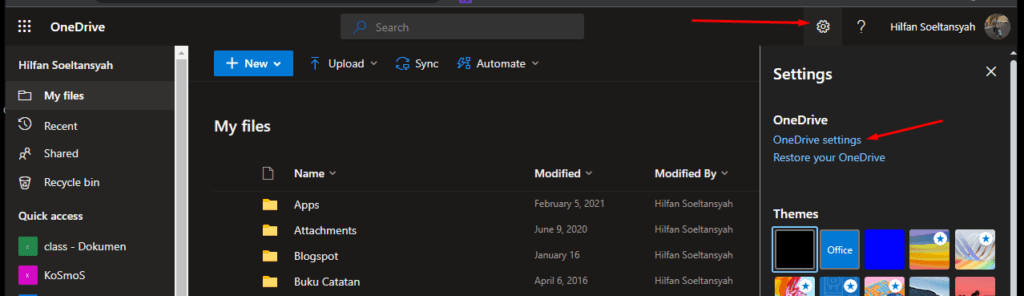 menu onedrive setting