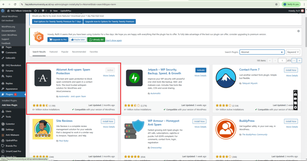 Cara Menggunakan Plugin Akismet Anti-Spam Free Version