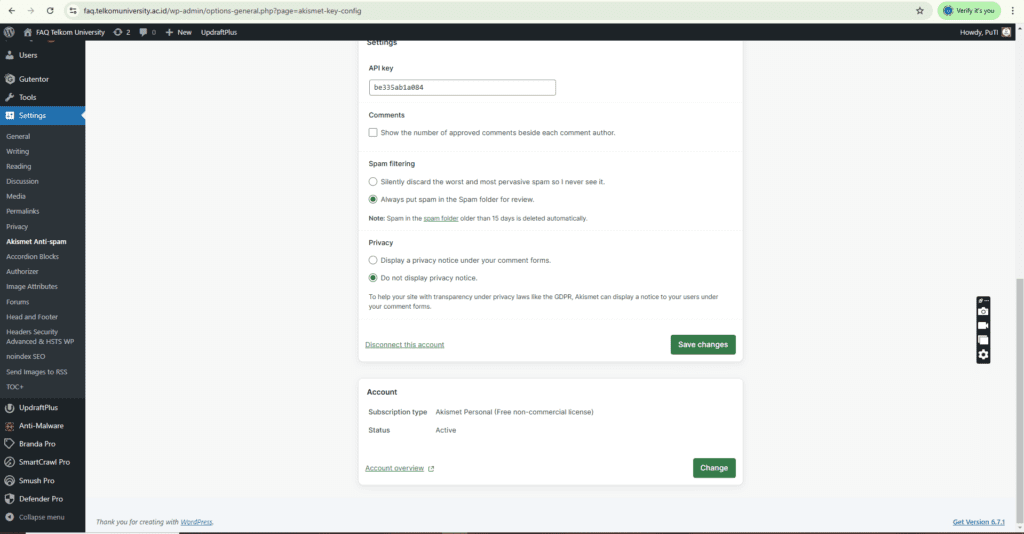 Cara Menggunakan Plugin Akismet Anti-Spam Free Version